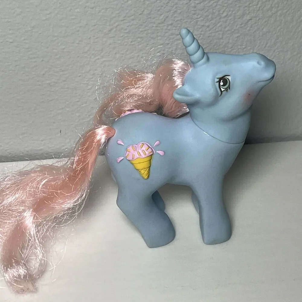Vtg My Little Pony G1 blue Sundae Best Coco Berry unicorn 3D ice cream cone 1987